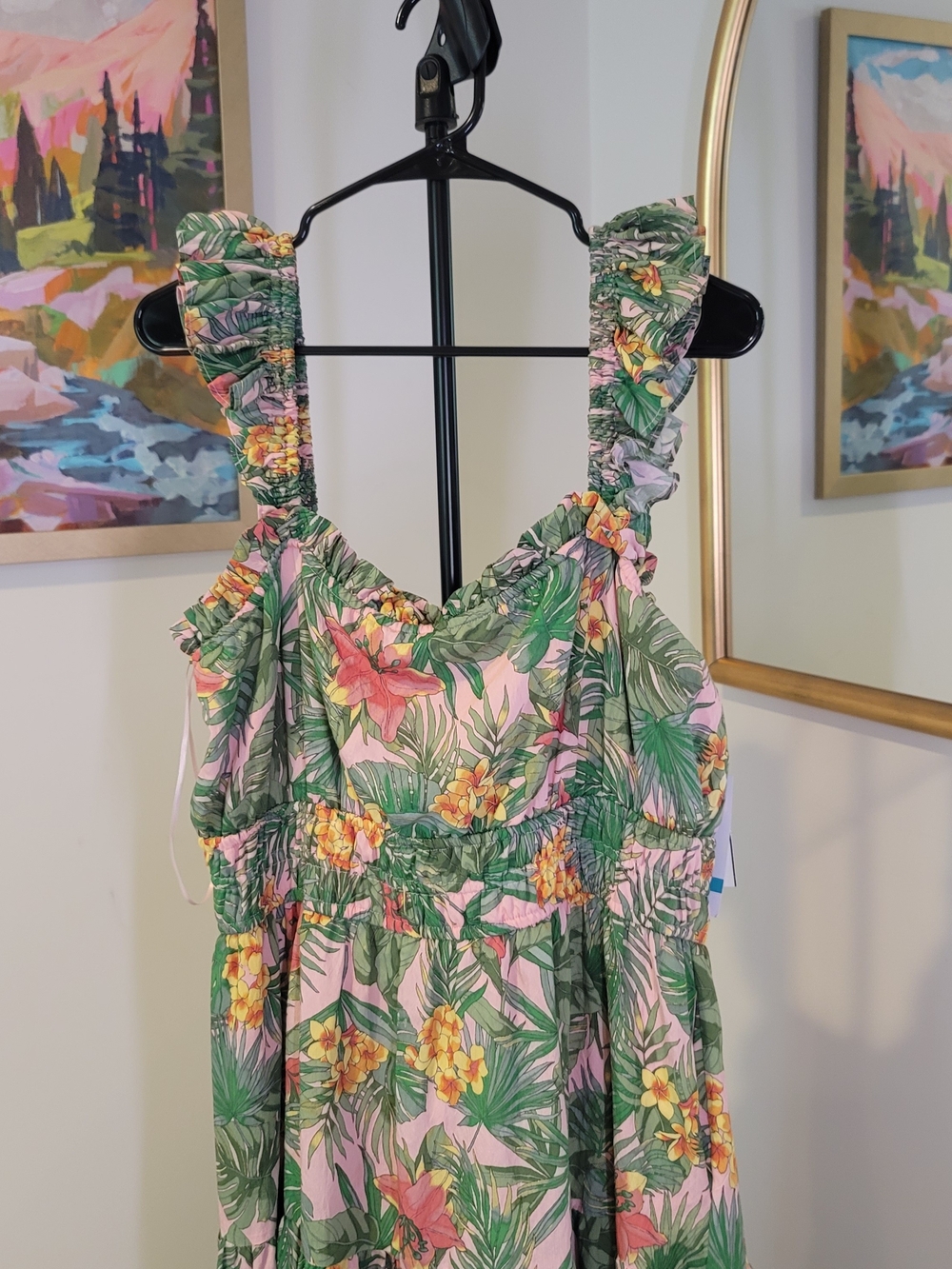 NWT Moda Tara Tropical Print Floral Ruffle Strap Maxi Dress Size 16